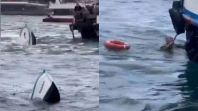 Karaköy açıklarında bir yolcu vapurunun çarptığı balıkçı teknesi alabora oldu.
